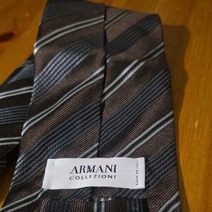 Armani Collezioni Black and Brown Striped Tie
